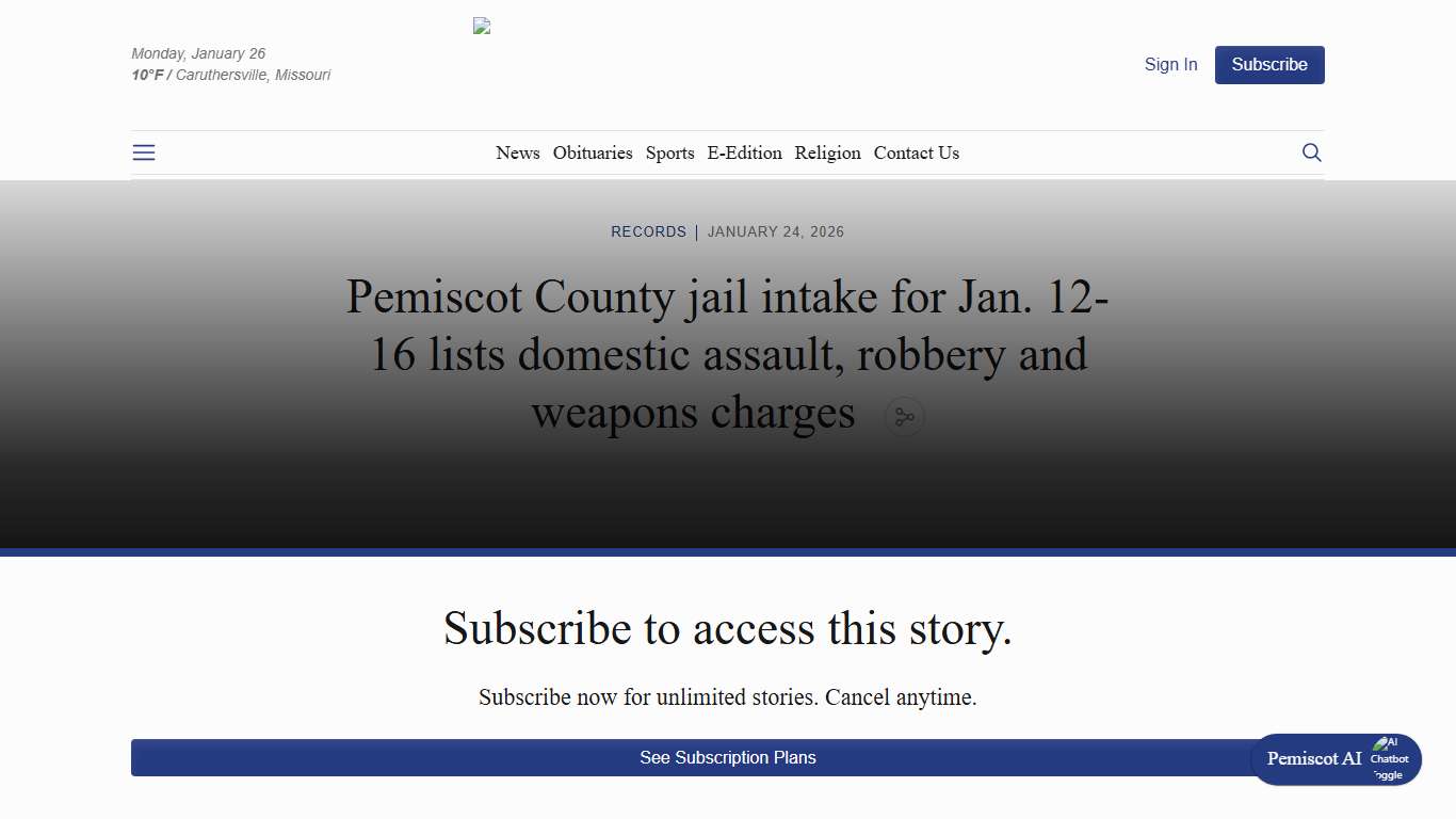 Pemiscot County jail intake for Jan. 12-16 lists domestic assault, rob...